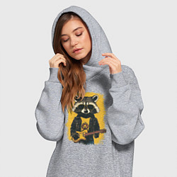 Женское худи-платье Енот рокер играет на гитаре, цвет: меланж — фото 2