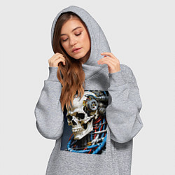 Женское худи-платье Кибер череп - нейроарт фантазия, цвет: меланж — фото 2
