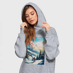 Женское худи-платье Лыжник в горах, цвет: меланж — фото 2