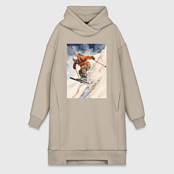 Женское худи-платье Горные лыжи спортсмен, цвет: миндальный