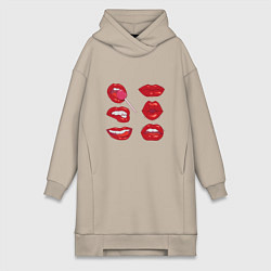 Женское худи-платье Коллекция красивых губ, цвет: миндальный