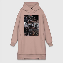 Женское худи-платье Конный спорт коллаж, цвет: пыльно-розовый