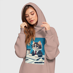 Женское худи-платье Котёнок офисный планктон - нейроарт, цвет: пыльно-розовый — фото 2