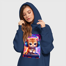 Женское худи-платье Cutie kitten DJ - neon glow, цвет: тёмно-синий — фото 2
