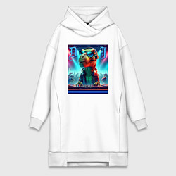 Женское худи-платье Cool tyrannosaur DJ - ai art, цвет: белый