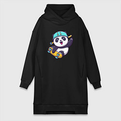 Женское худи-платье Skater panda, цвет: черный