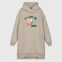 Женское худи-платье Хорошее время для серфинга, цвет: миндальный
