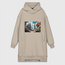 Женское худи-платье Планета фантастика, цвет: миндальный