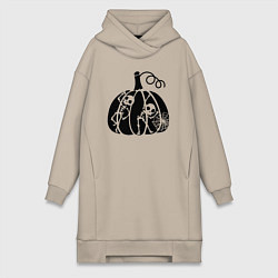 Женское худи-платье Скелеты в тыкве, цвет: миндальный