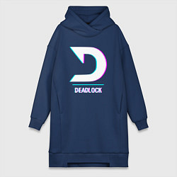 Женское худи-платье Deadlock в стиле glitch и баги графики, цвет: тёмно-синий