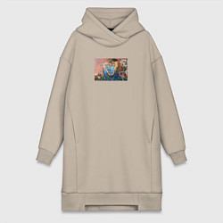 Женское худи-платье Демон сидящий автор Врубель, цвет: миндальный