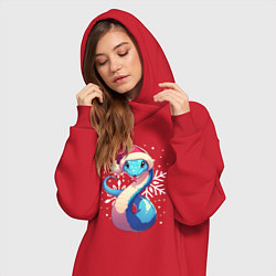 Женское худи-платье Синяя змея с снежинками, цвет: красный — фото 2