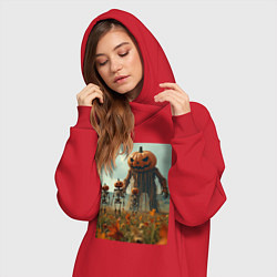 Женское худи-платье Монстры тыквы в поле, цвет: красный — фото 2