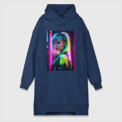 Женская толстовка-платье Киберпанк девушка с зеленым хвостом