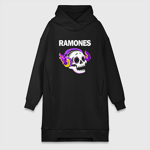 Женская толстовка-платье Ramones - неоновый череп / Черный – фото 1