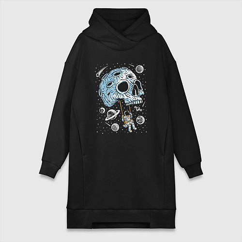 Женская толстовка-платье Череп и качели в космосе / Черный – фото 1