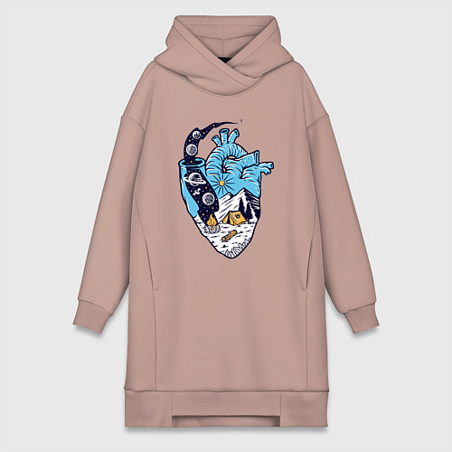 Женская толстовка-платье Космический кемпинг в сердце / Пыльно-розовый – фото 1