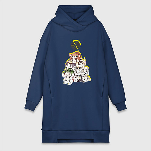 Женская толстовка-платье Exo в виде милых зверушек / Тёмно-синий – фото 1