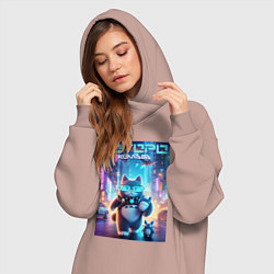 Женское худи-платье Которо в неоновом городе - мем, цвет: пыльно-розовый — фото 2