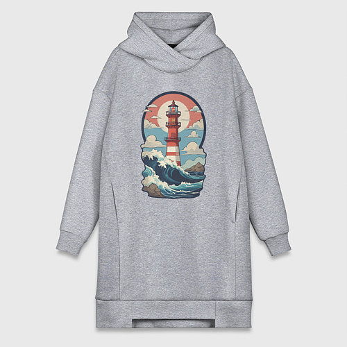 Женская толстовка-платье Маяк в море и волны / Меланж – фото 1