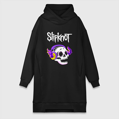 Женская толстовка-платье Slipknot - неоновый череп / Черный – фото 1