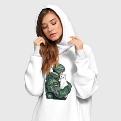 Женское худи-платье Русский солдат с белой кошечкой, цвет: белый — фото 2