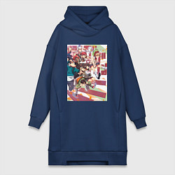 Женское худи-платье Дандадан: Момо Аясэ, цвет: тёмно-синий