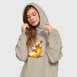 Женское худи-платье Мышка в банане милая мем, цвет: миндальный — фото 2