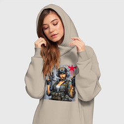 Женское худи-платье Cool military girl - graffiti, цвет: миндальный — фото 2