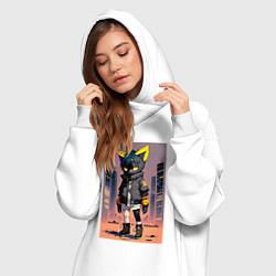 Женское худи-платье Уличный котёнок хулиган - нейроарт, цвет: белый — фото 2