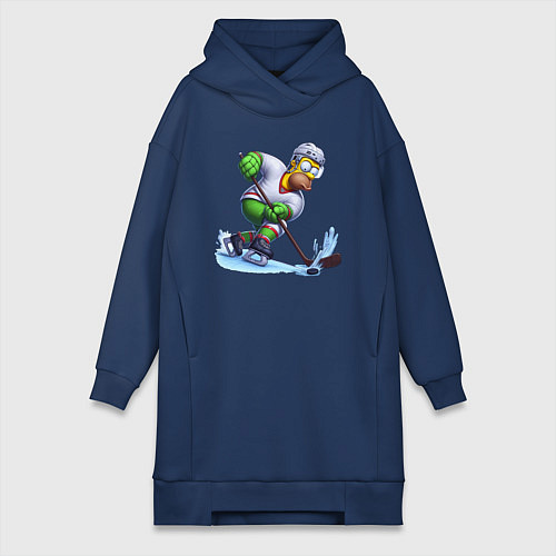 Женская толстовка-платье Гомер Симпсон - крутой хоккеист / Тёмно-синий – фото 1