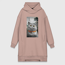Женское худи-платье Мемный кот в японском стиле, цвет: пыльно-розовый