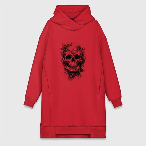 Женская толстовка-платье Магический череп с розами / Красный – фото 1