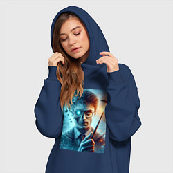 Женское худи-платье Harry Potter - wizard with magic stick, цвет: тёмно-синий — фото 2