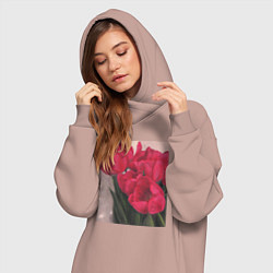 Женское худи-платье Тюльпаны красные, цвет: пыльно-розовый — фото 2