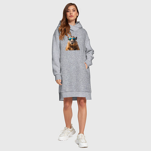 Женская толстовка-платье Капибара в модных очках / Меланж – фото 4