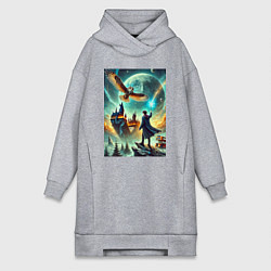 Женское худи-платье Harry Potter and owl - Hogwarts, цвет: меланж