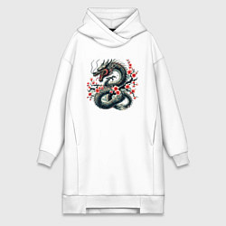 Женское худи-платье Japanese dragon and sakura - irezumi, цвет: белый