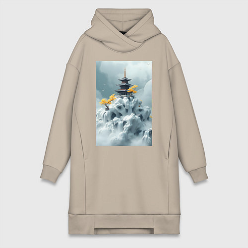 Женская толстовка-платье Тихий японский пейзаж / Миндальный – фото 1