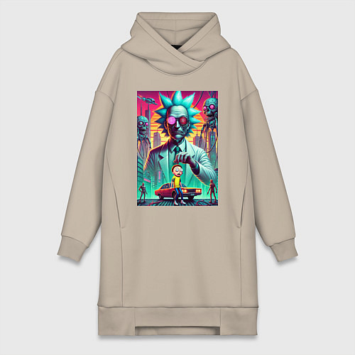 Женская толстовка-платье Рик подарил Морти автомобиль - нейроарт / Миндальный – фото 1