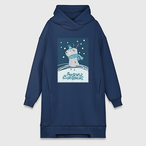 Женская толстовка-платье Новогодний олень с шарфом / Тёмно-синий – фото 1