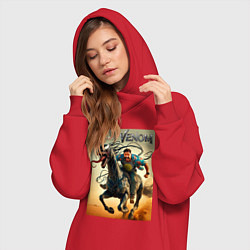 Женское худи-платье Eddie rides a symbiote horse - Venom 3, цвет: красный — фото 2