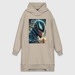 Женское худи-платье Веном в профиль - нейроарт фантазия, цвет: миндальный