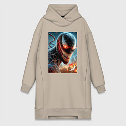 Женское худи-платье Ужасный Веном - неоновое свечение, цвет: миндальный