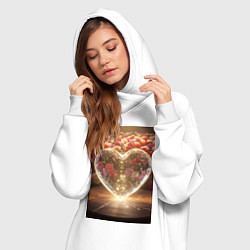 Женское худи-платье Кристальное сердце на фоне роз, цвет: белый — фото 2