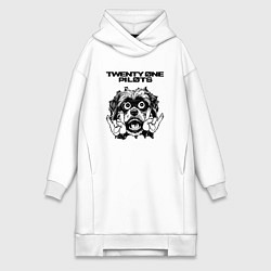 Женское худи-платье Twenty One Pilots - rock dog, цвет: белый