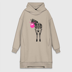 Женское худи-платье Зебра в розовых очках, цвет: миндальный