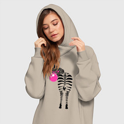 Женское худи-платье Зебра в розовых очках, цвет: миндальный — фото 2