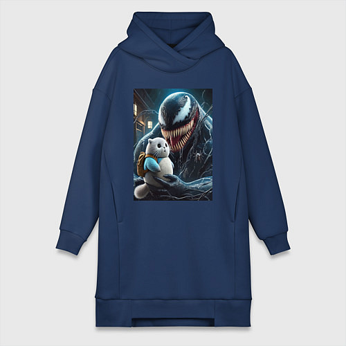 Женская толстовка-платье Venom and funny kitten with backpack / Тёмно-синий – фото 1