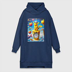 Женское худи-платье Funny Pikachu and fishes - surrealism, цвет: тёмно-синий